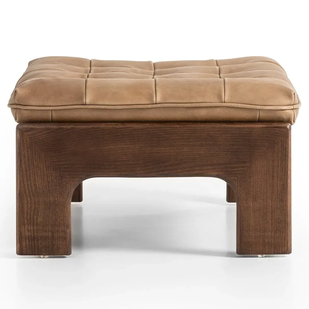 Hadley Tufted Ottoman - Tan, Leather