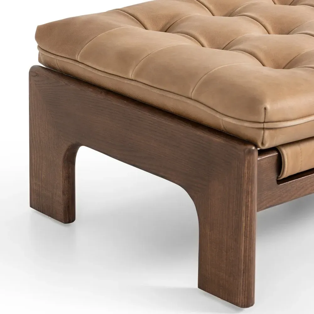Hadley Tufted Ottoman - Tan, Leather