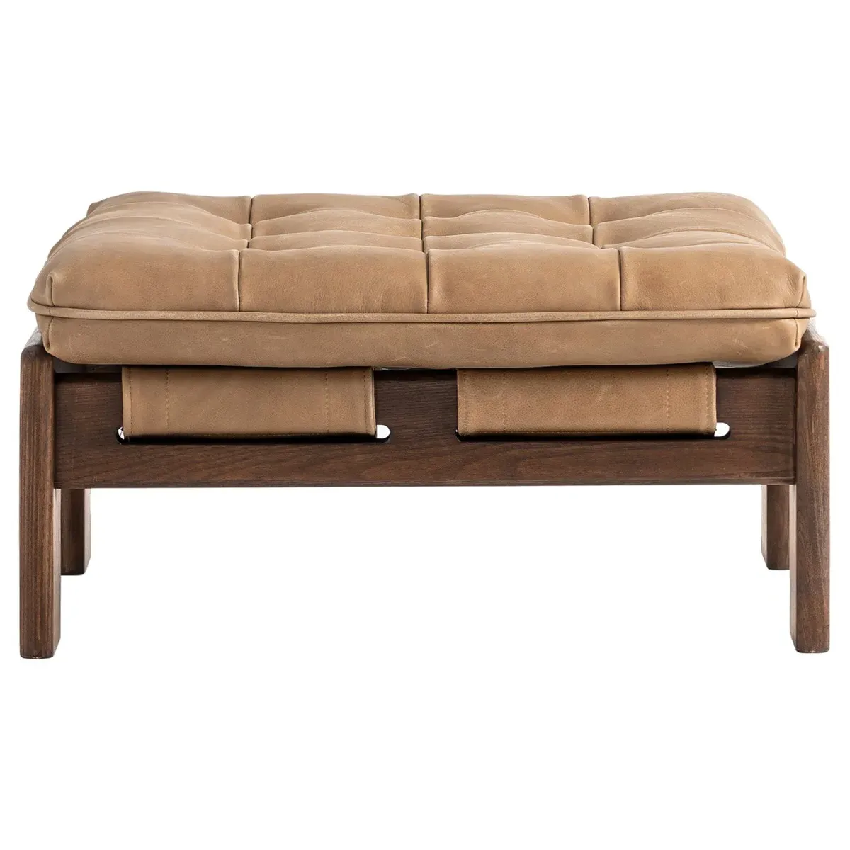 Hadley Tufted Ottoman - Tan, Leather