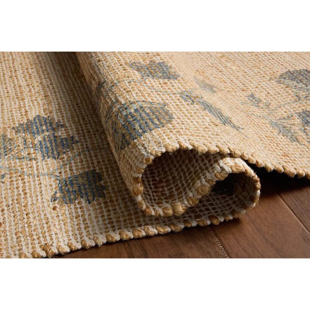 Haela Floral Bordered Rug - Beige, Jute