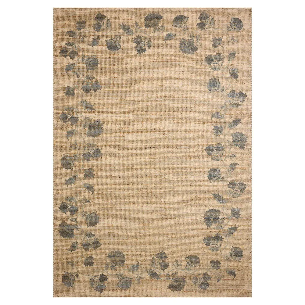 Haela Floral Bordered Rug - Beige, Jute