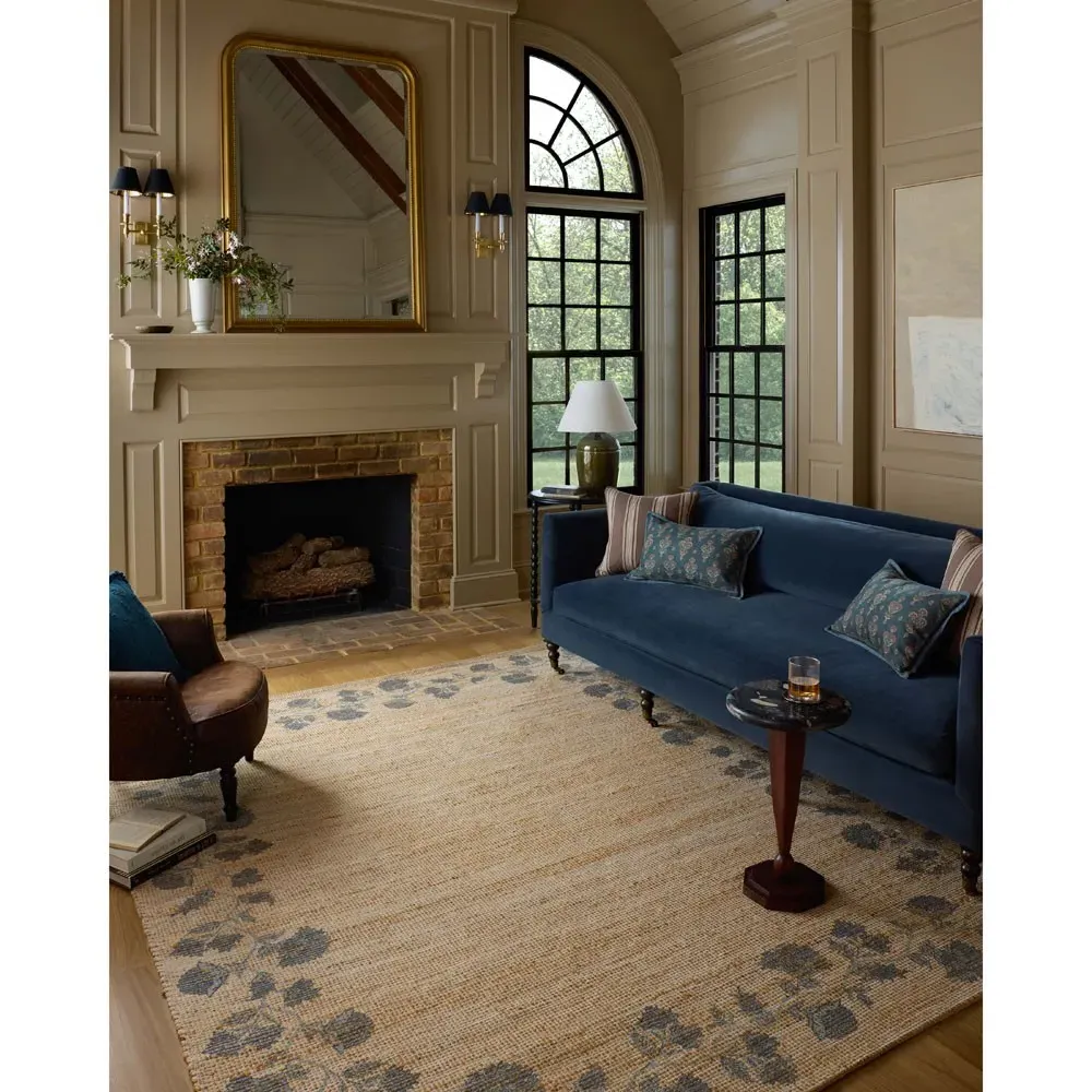 Haela Floral Bordered Rug - Beige, Jute