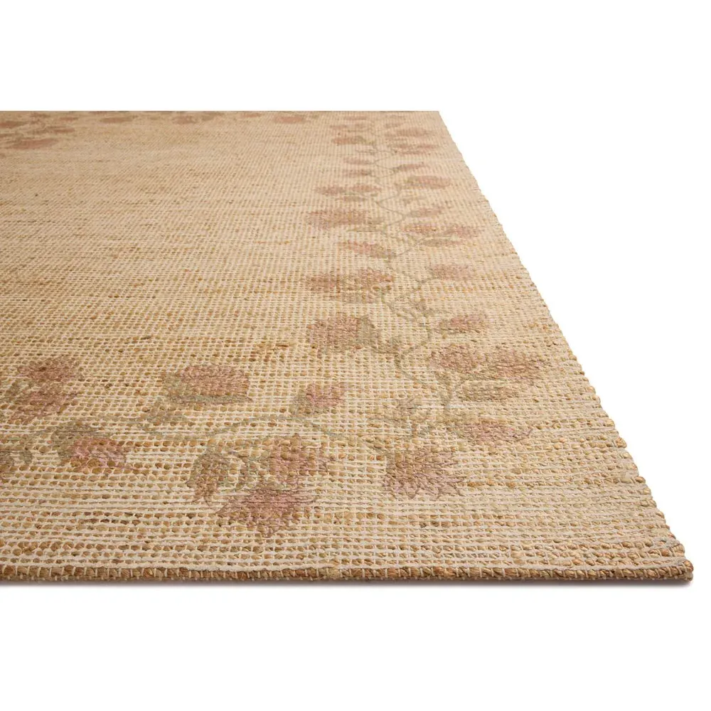 Haela Floral Bordered Rug Sample - Blush, Jute