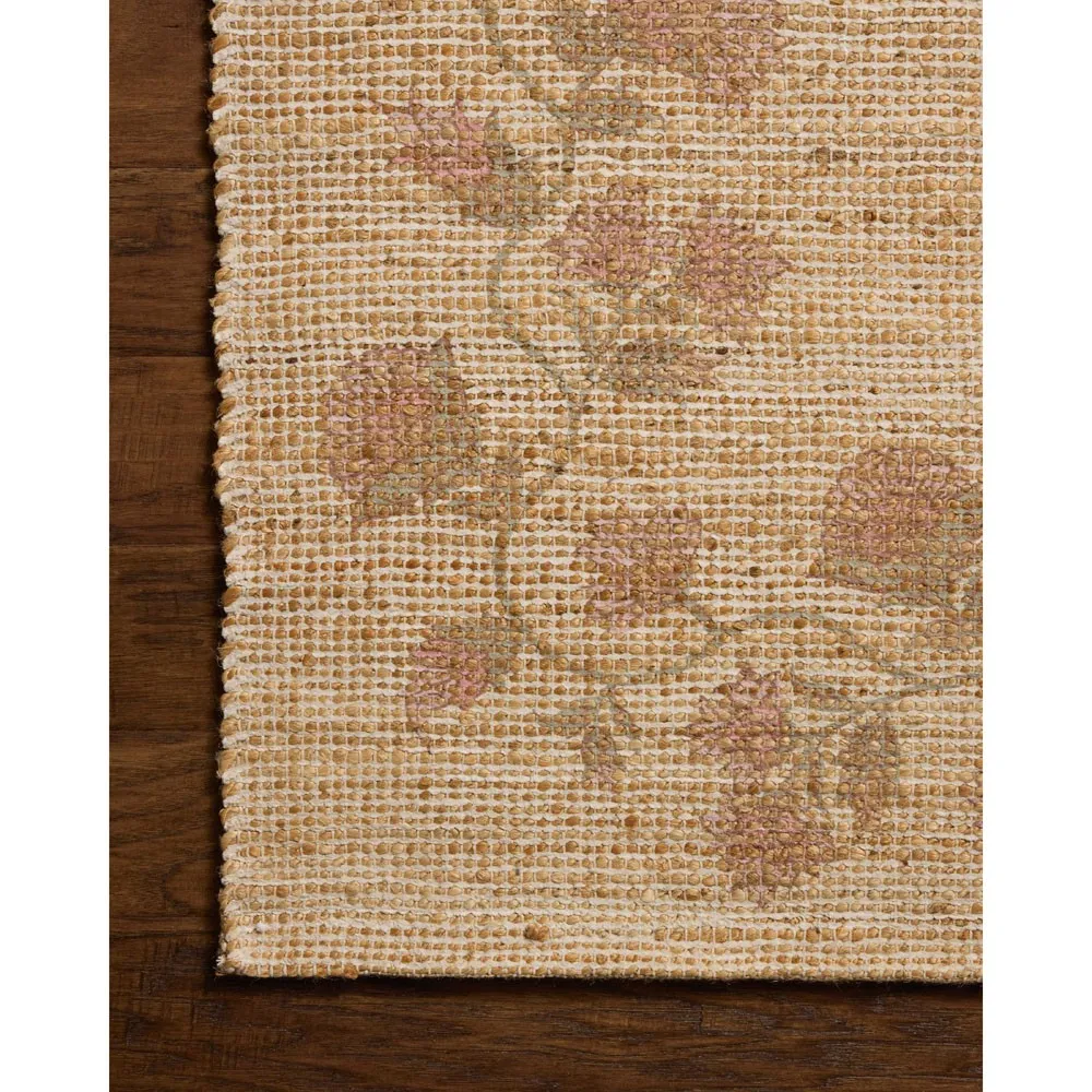 Haela Floral Bordered Rug Sample - Blush, Jute