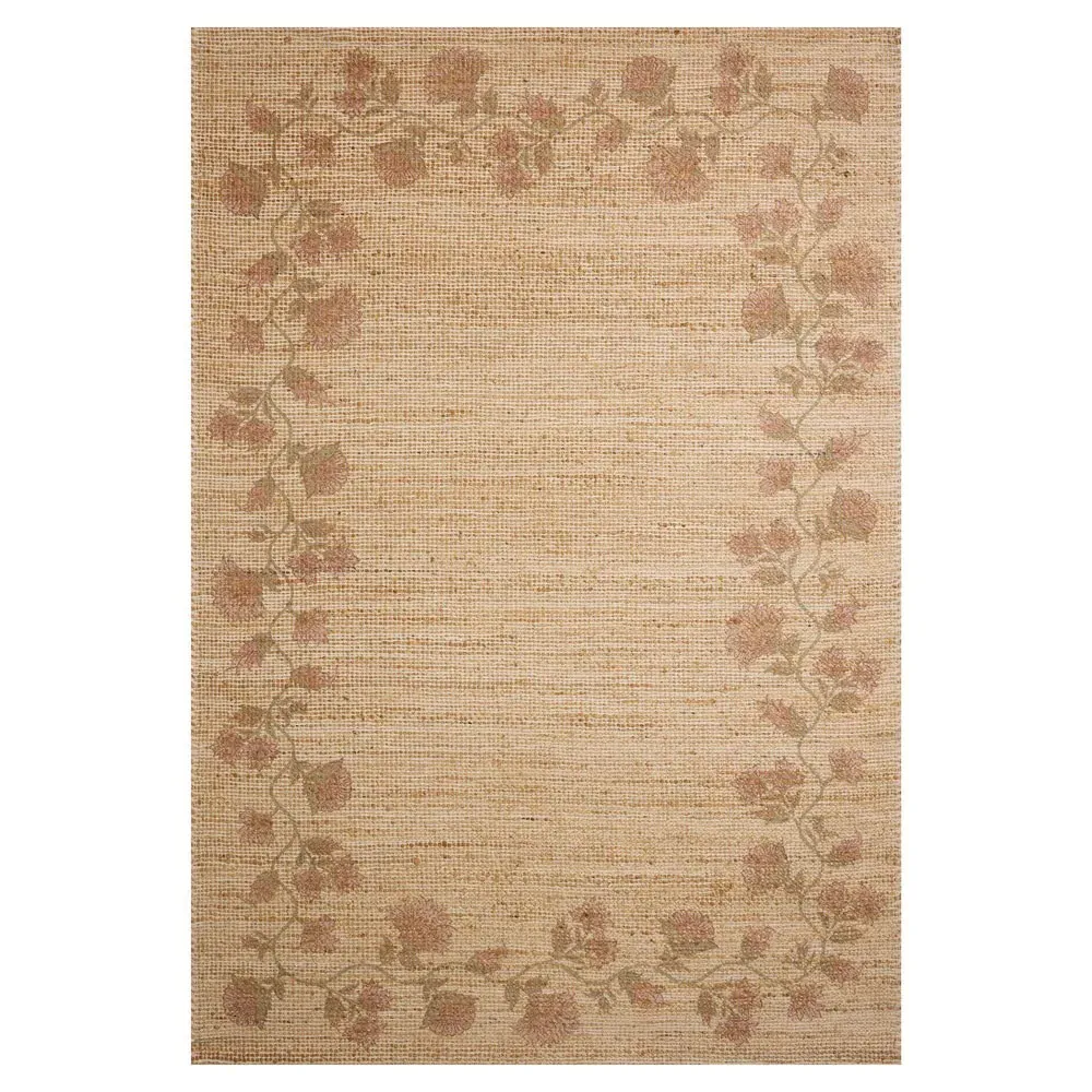 Haela Floral Bordered Rug Sample - Blush, Jute