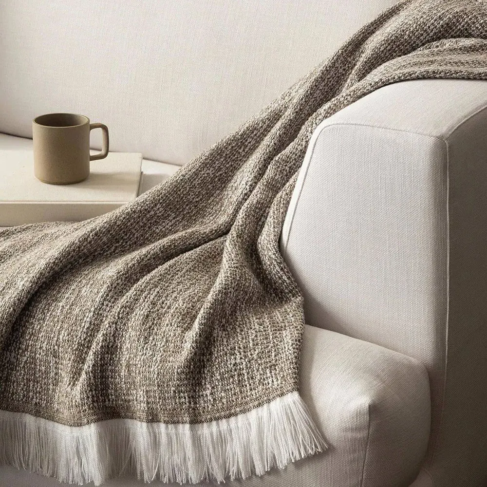 Haleigh Crosshatch Textured Throw Blanket - Brown, Sunbrella