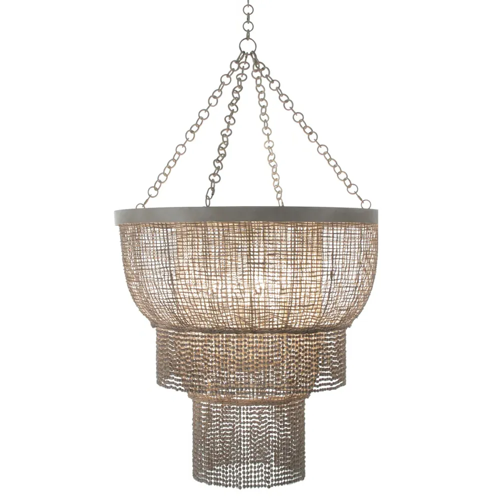 Halia Round Chandelier - White, Rattan