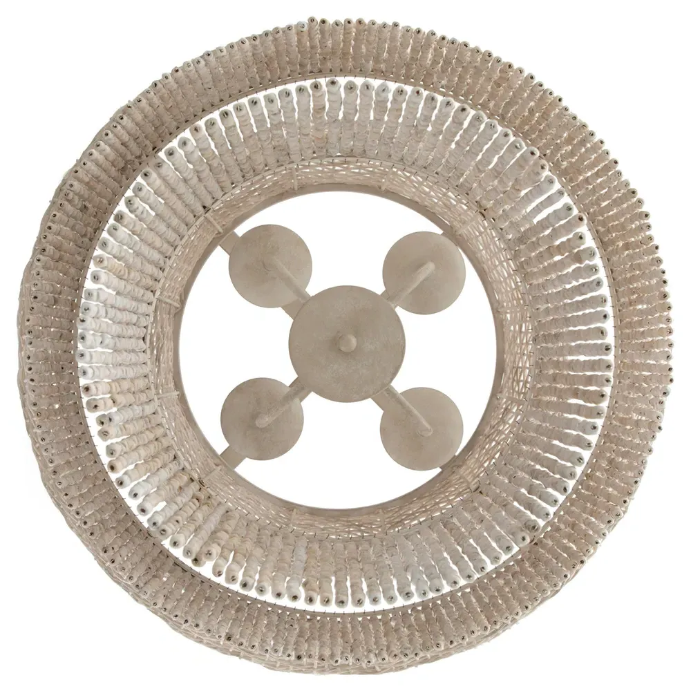 Halia Round Chandelier - White, Rattan