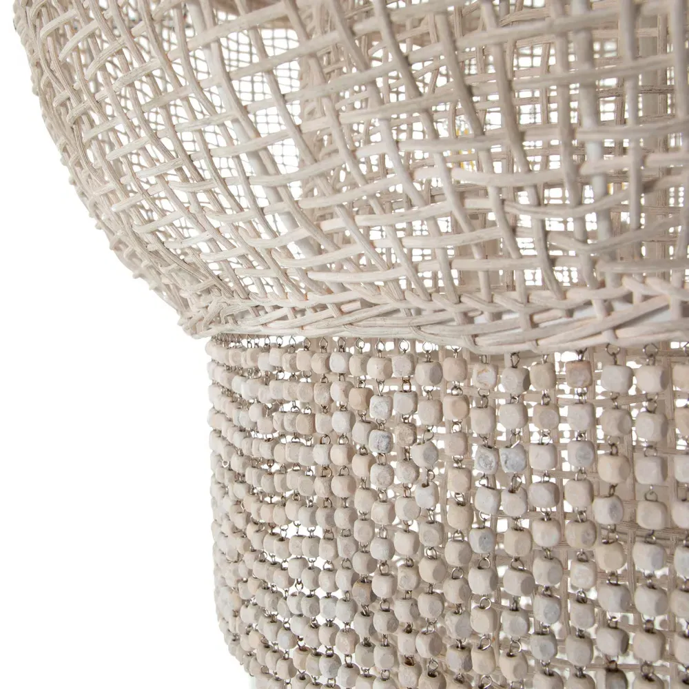 Halia Round Chandelier - White, Rattan