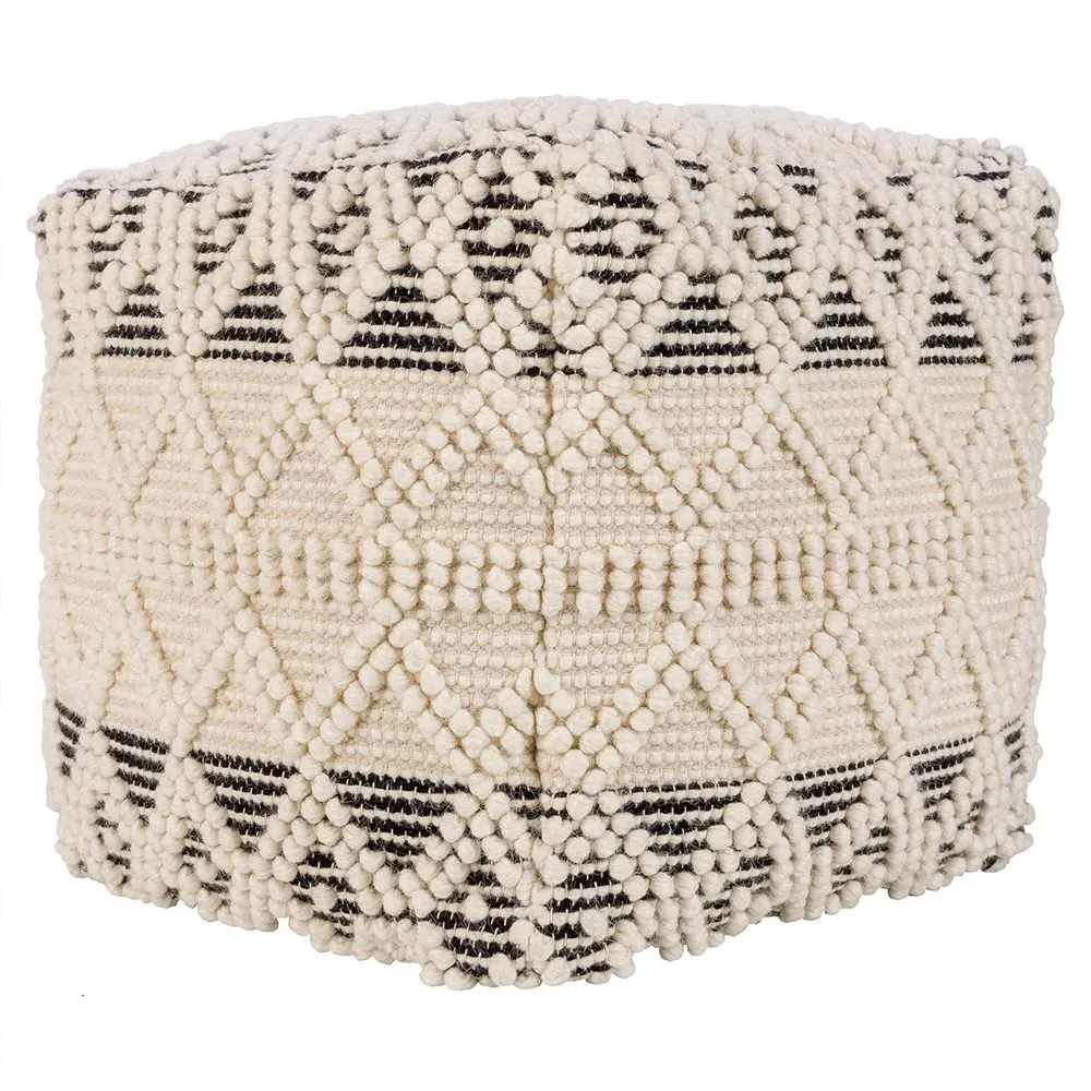 Hallie Square Pouf with Black Accent - Cream, Cotton