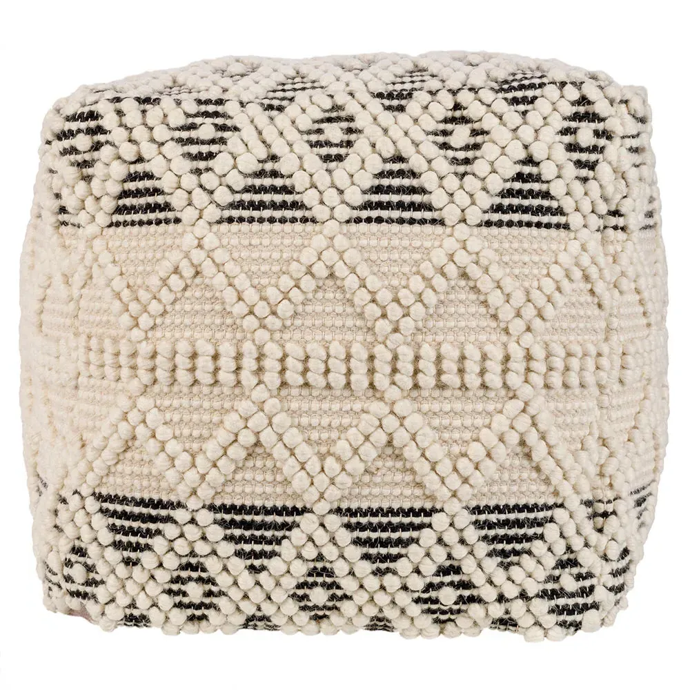 Hallie Square Pouf with Black Accent - Cream, Cotton