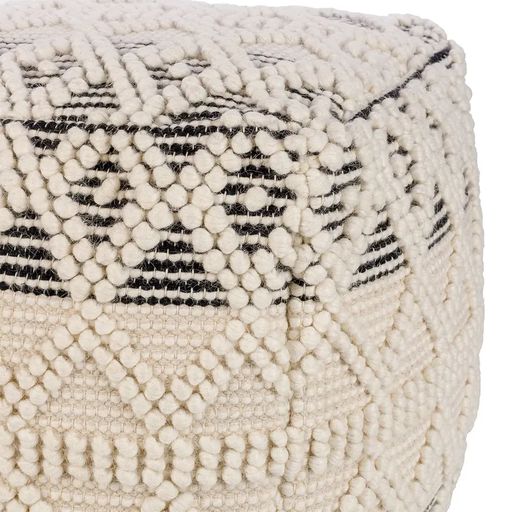 Hallie Square Pouf with Black Accent - Cream, Cotton