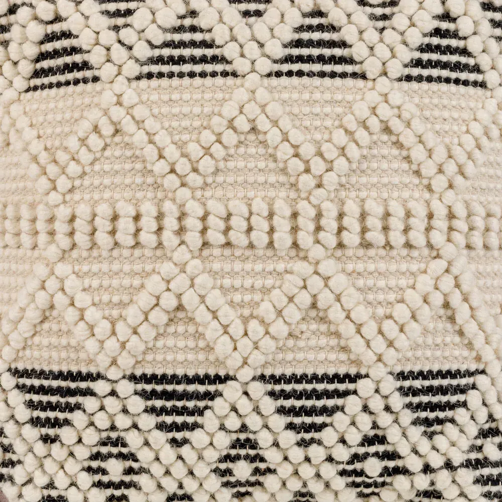 Hallie Square Pouf with Black Accent - Cream, Cotton