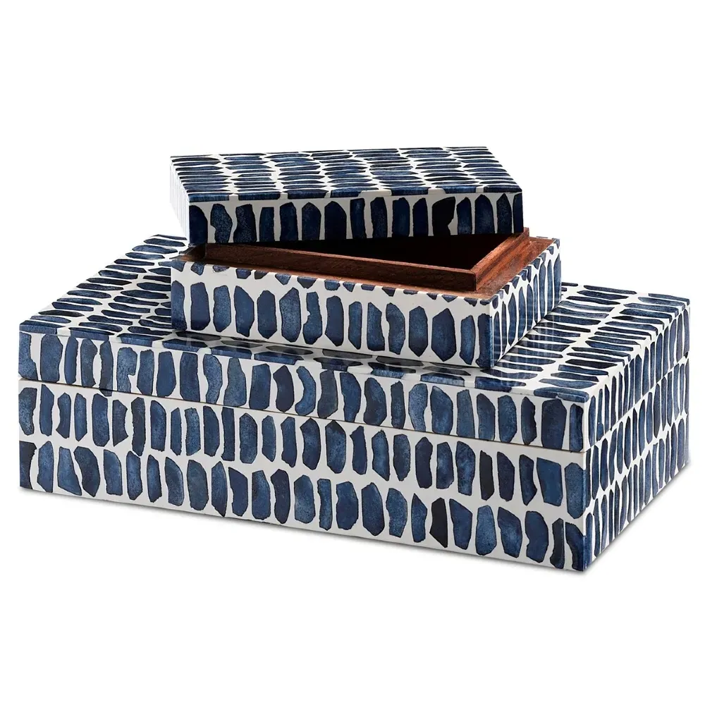 Halsey Rectangular Decorative Box Set - Navy Blue, Bone