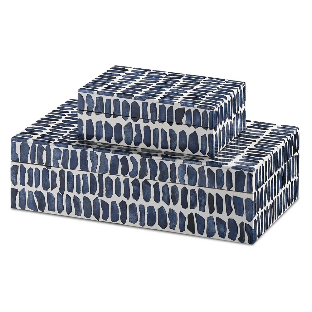 Halsey Rectangular Decorative Box Set - Navy Blue, Bone image
