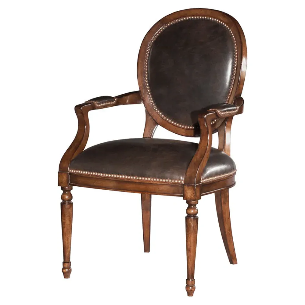Hampton Nailhead Dining Arm Chair - Cocoa Brown, Leather