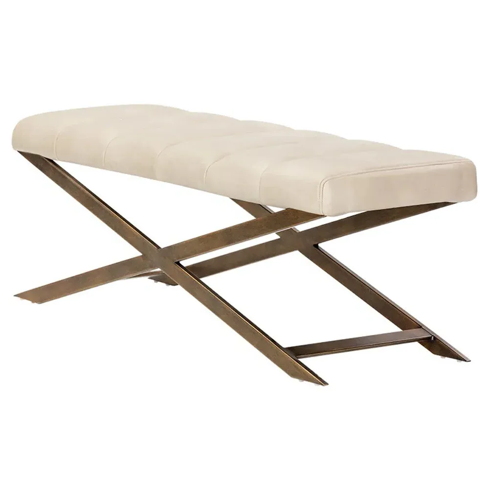 Hanalyn Tufted Bedroom Bench - Cream, Faux Leather