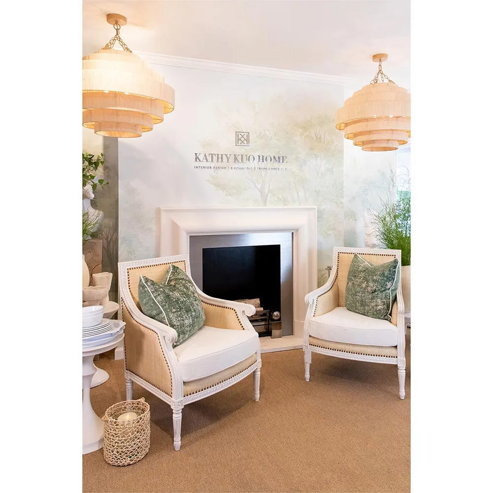 Hanna Arm Chair with Nailhead Trim - White, Raffia