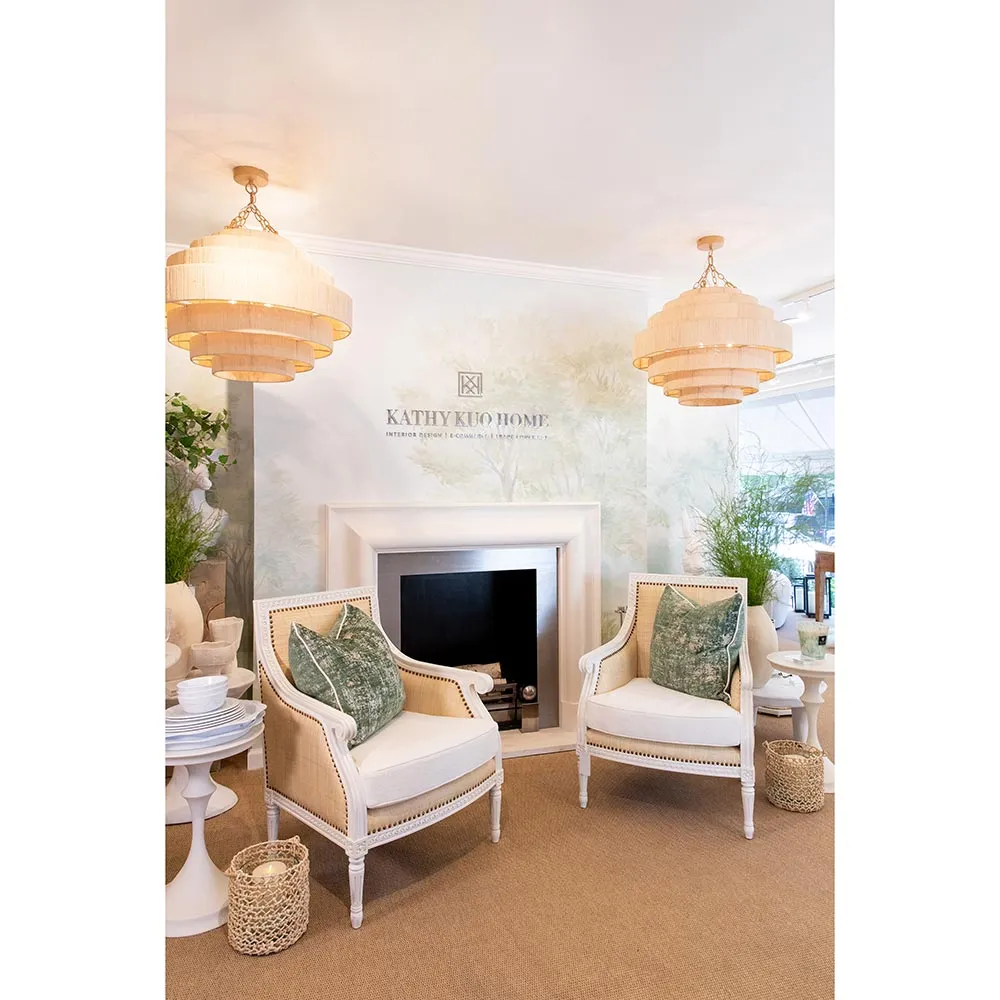 Hanna Arm Chair with Nailhead Trim - White, Raffia