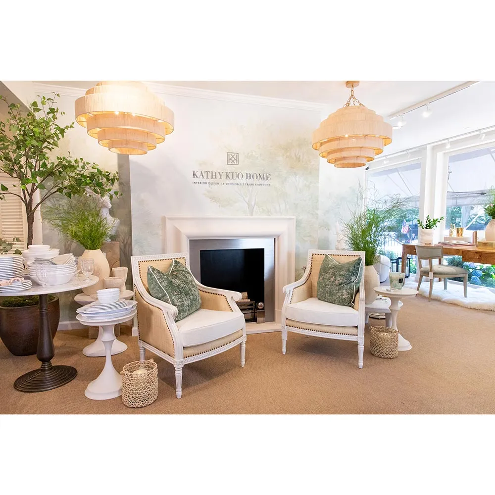 Hanna Arm Chair with Nailhead Trim - White, Raffia