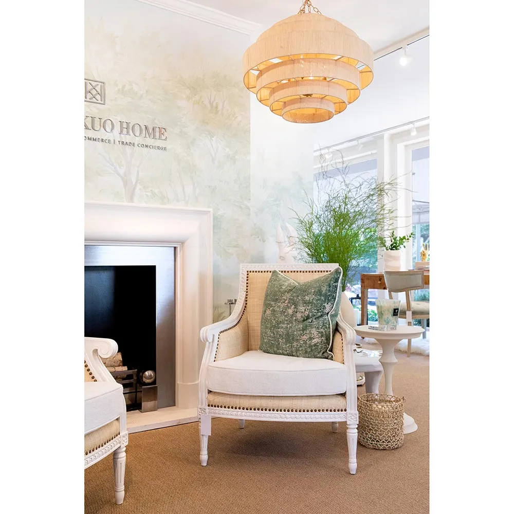 Hanna Arm Chair with Nailhead Trim - White, Raffia