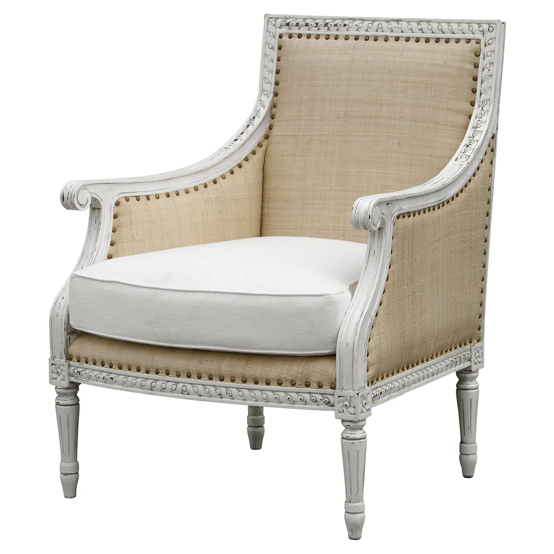 Hanna Arm Chair with Nailhead Trim - White, Raffia image