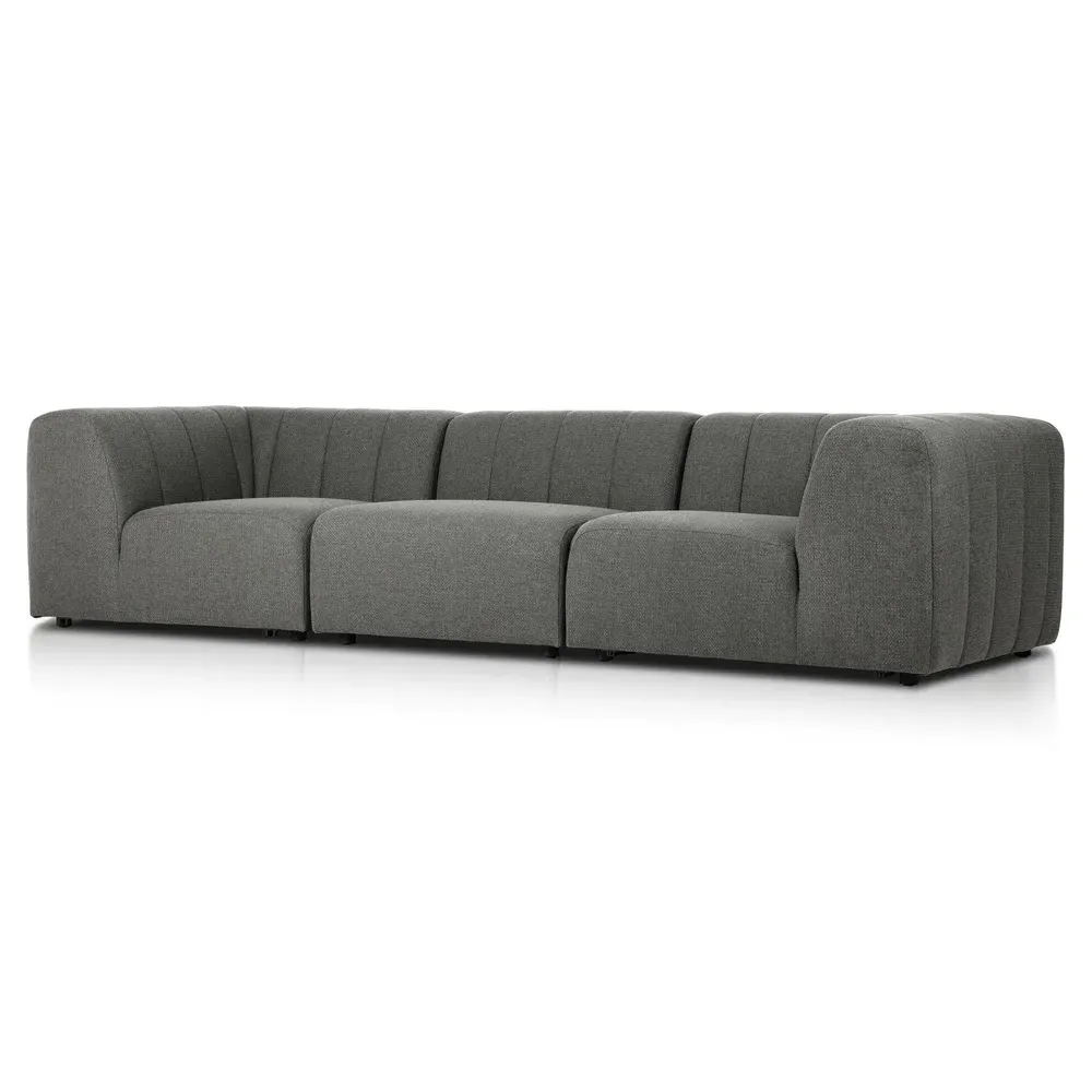 Hannah Channel Tufted 3-Piece Outdoor Sectional - Charcoal
