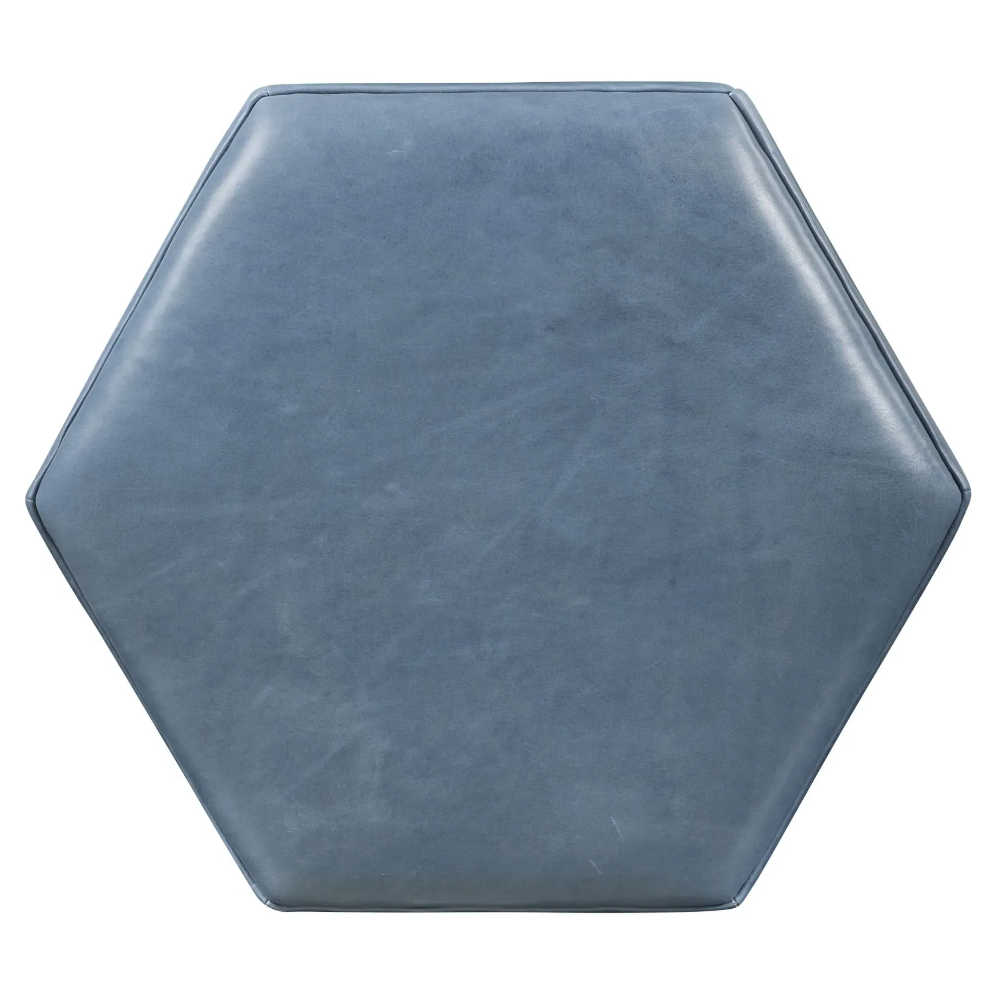 Hannah Hexagonal Ottoman - Blue, Leather