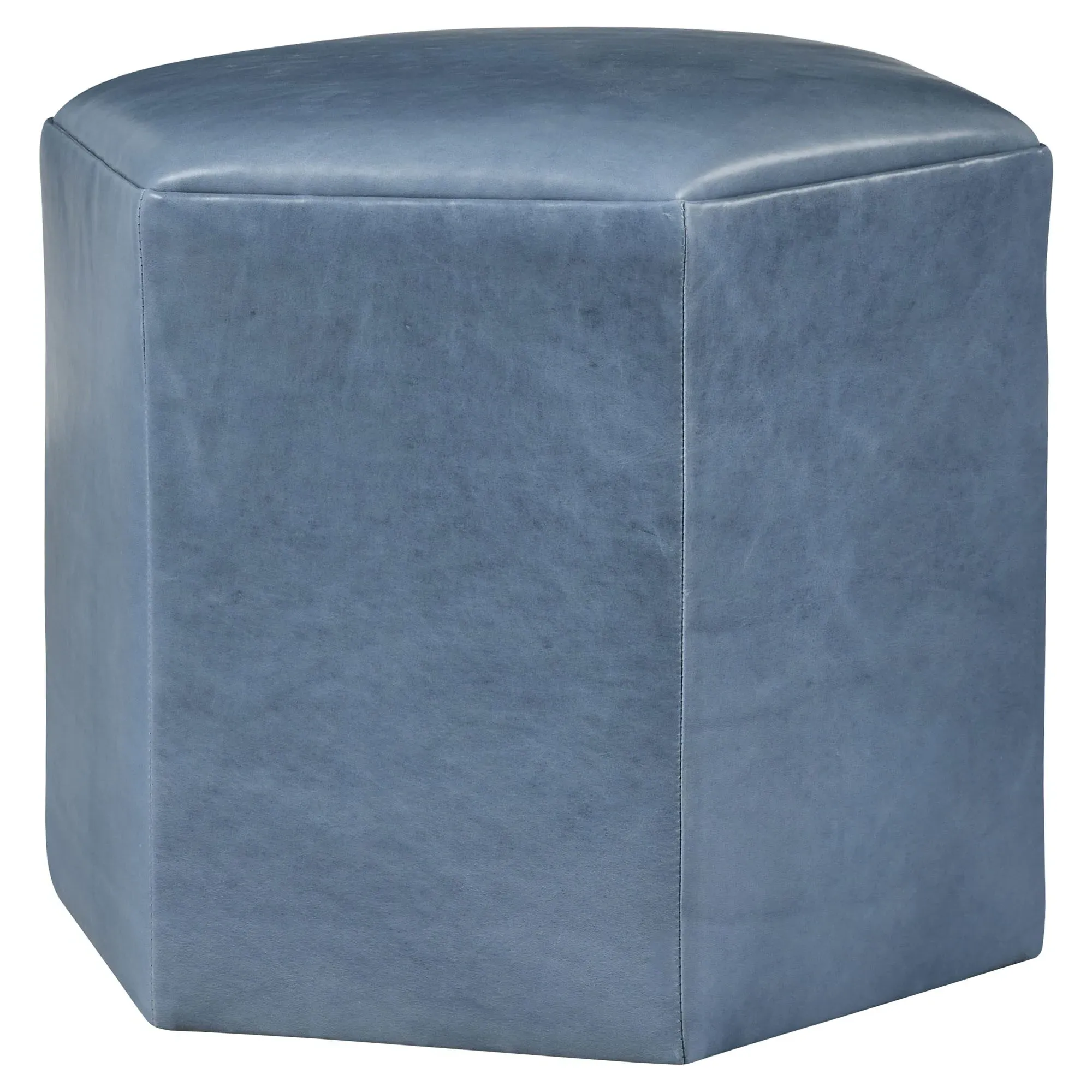 Hannah Hexagonal Ottoman - Blue, Leather image