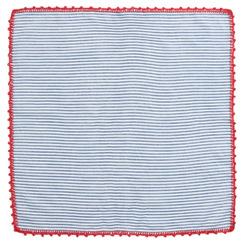 Hannah Seersucker Striped Napkin Set of 4 - Navy Blue, Cotton