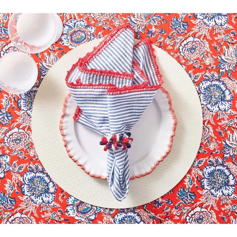 Hannah Seersucker Striped Napkin Set of 4 - Navy Blue, Cotton