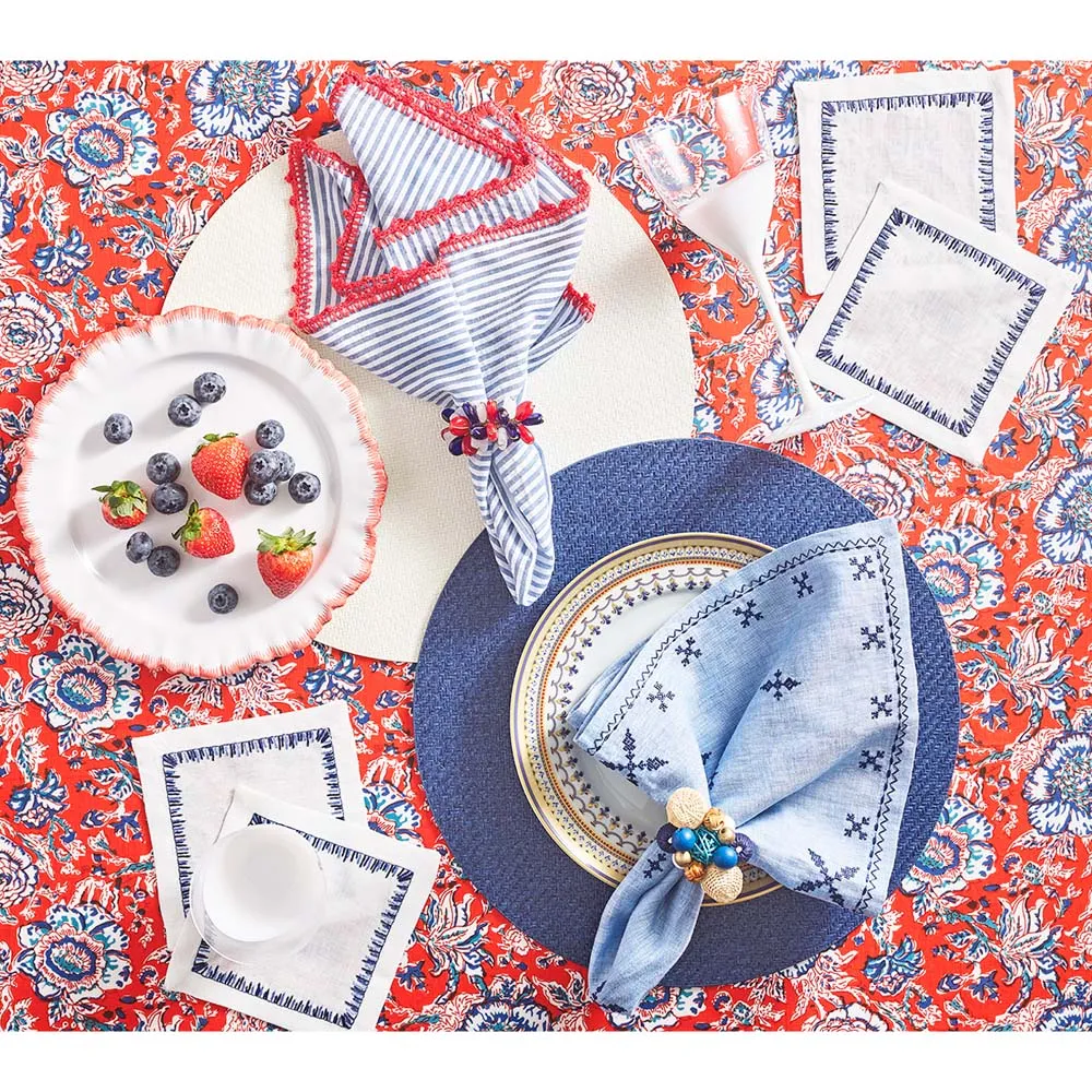 Hannah Seersucker Striped Napkin Set of 4 - Navy Blue, Cotton