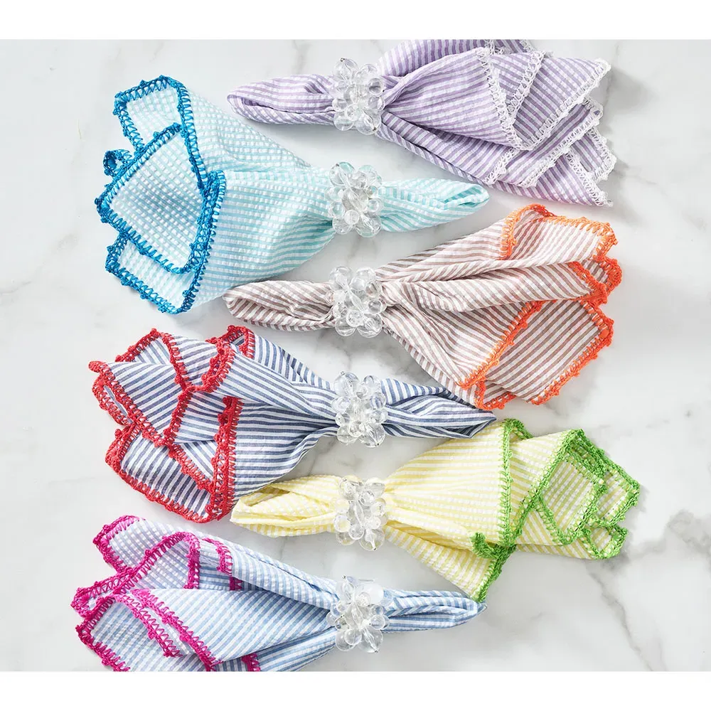 Hannah Seersucker Striped Napkin Set of 4 - Navy Blue, Cotton