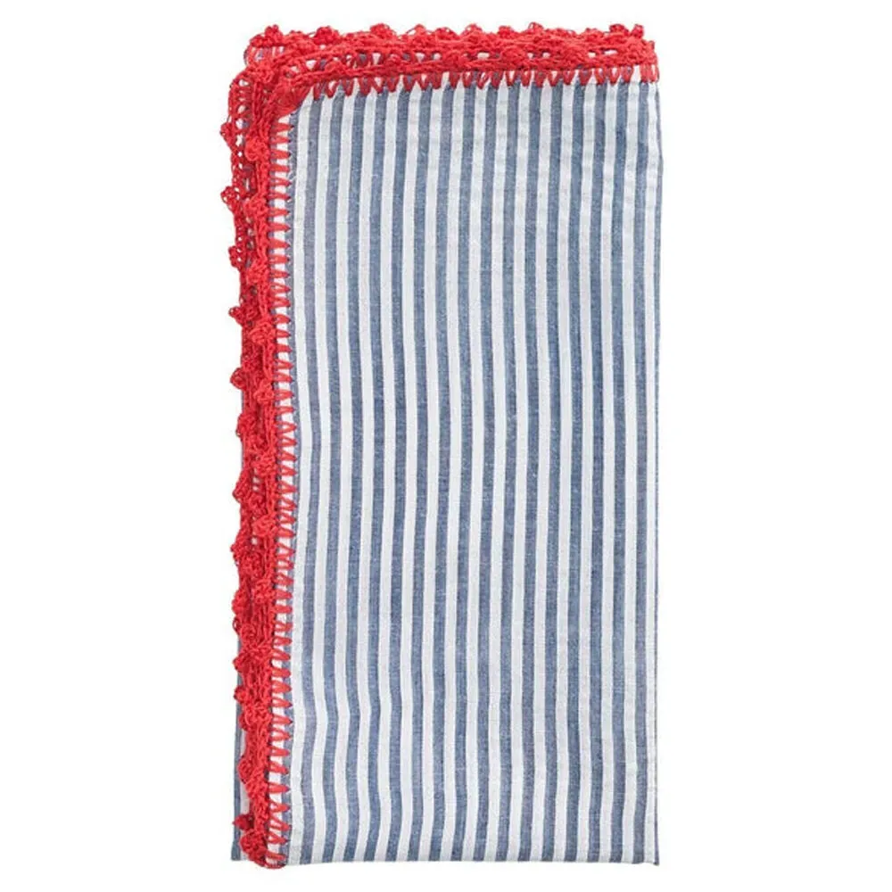 Hannah Seersucker Striped Napkin Set of 4 - Navy Blue, Cotton image