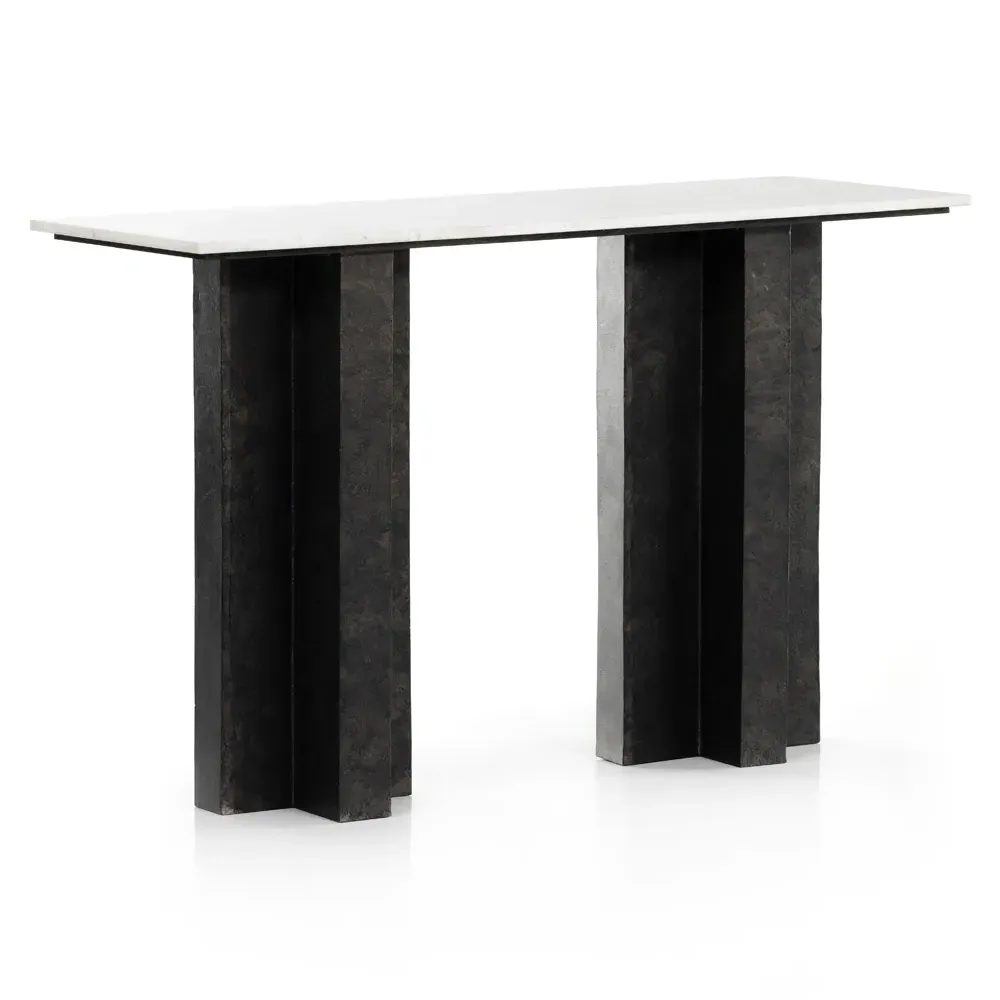 Hanne Rectangular Console Table - White, Marble