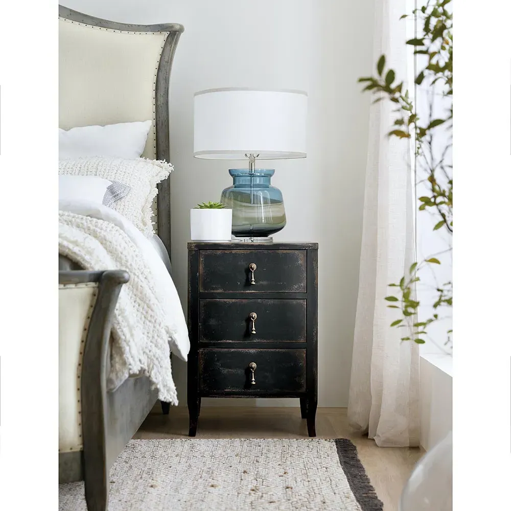 Harley 3 Drawer Nightstand with Brass Pull - Black, Maple