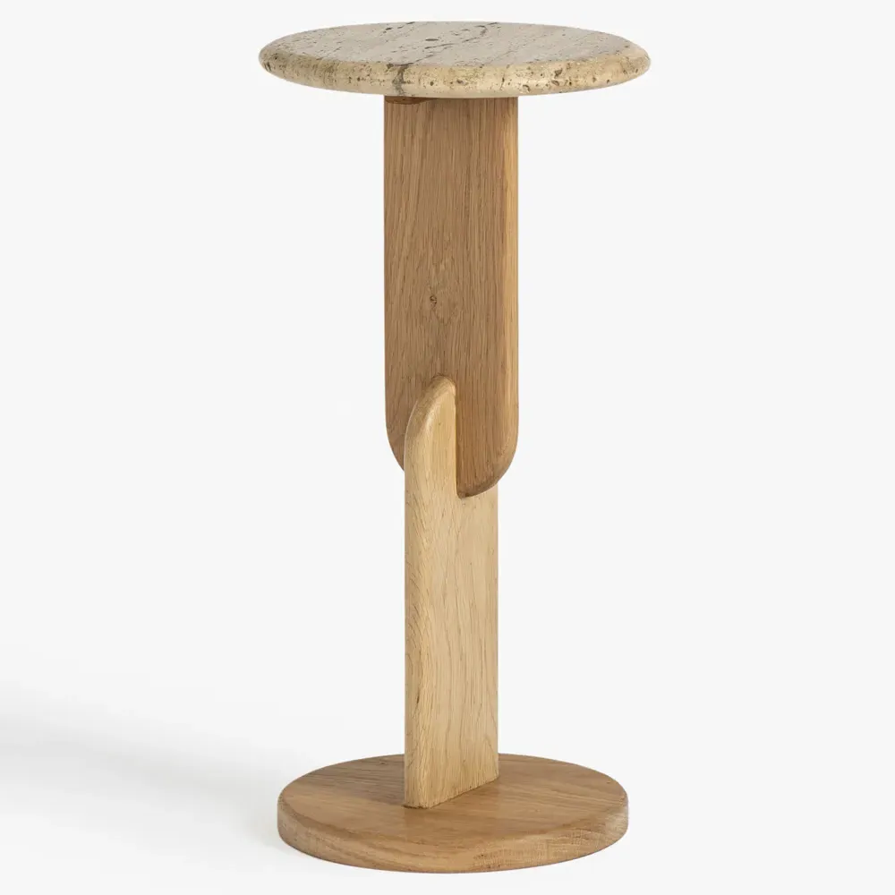 Harley Drink Table - Beige, Travertine Oak