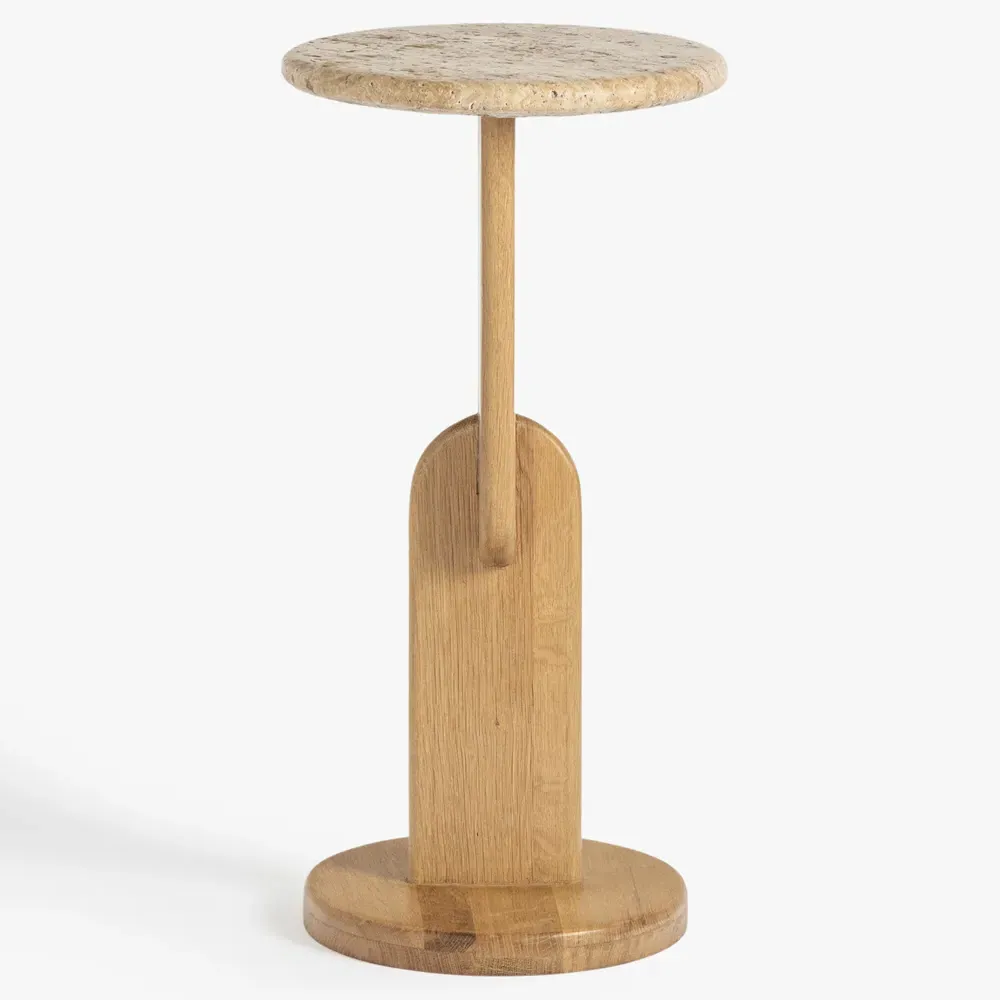 Harley Drink Table - Beige, Travertine Oak
