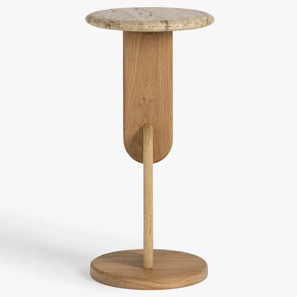 Harley Drink Table - Beige, Travertine Oak