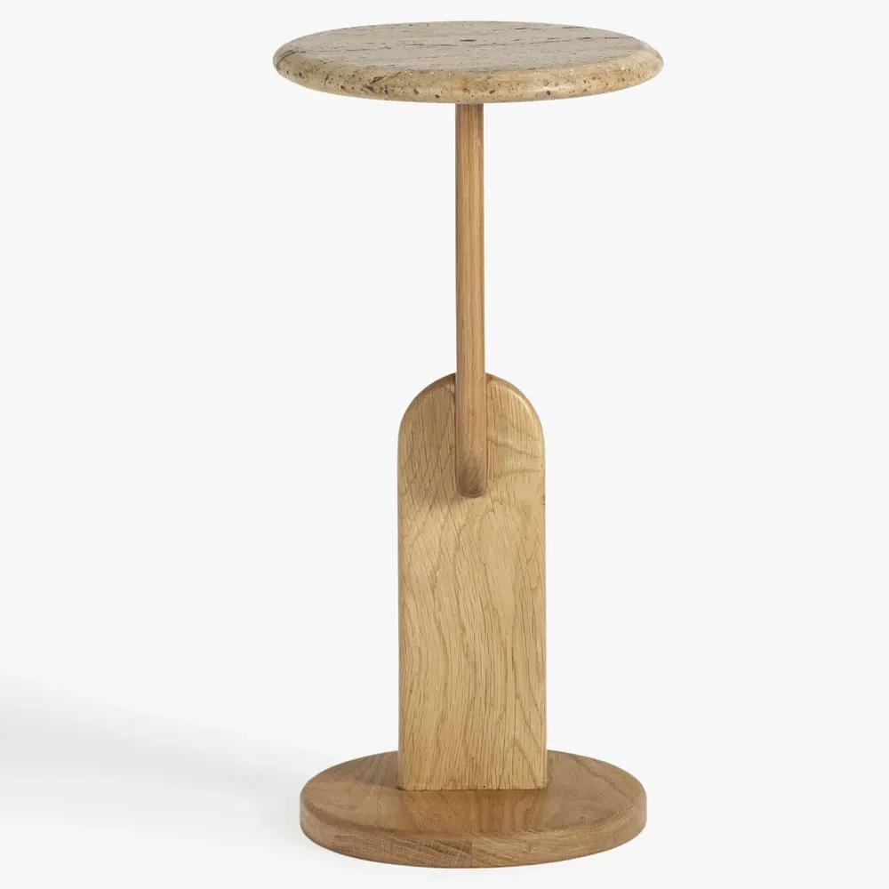 Harley Drink Table - Beige, Travertine Oak