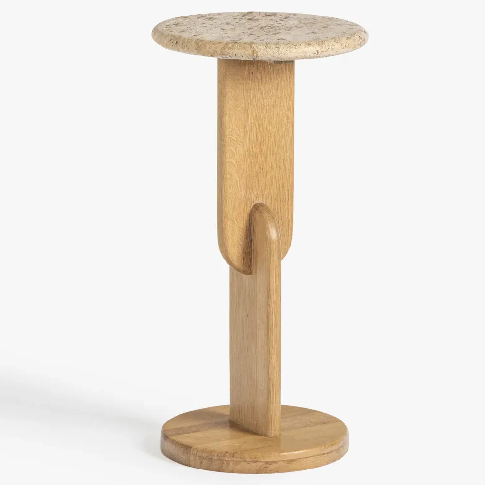 Harley Drink Table - Beige, Travertine Oak