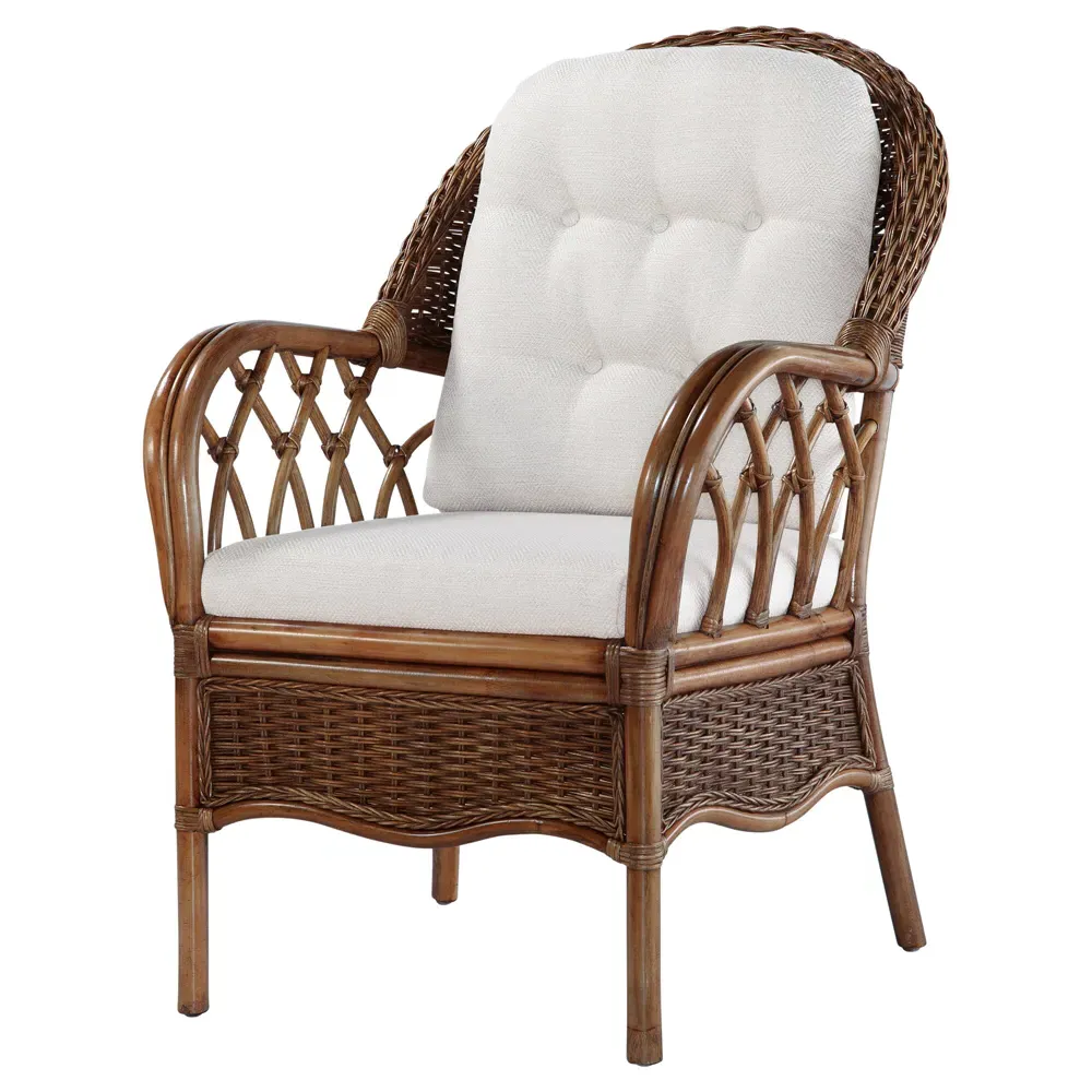 Harley Woven Rattan Dining Arm Chair - White, Dark Brown