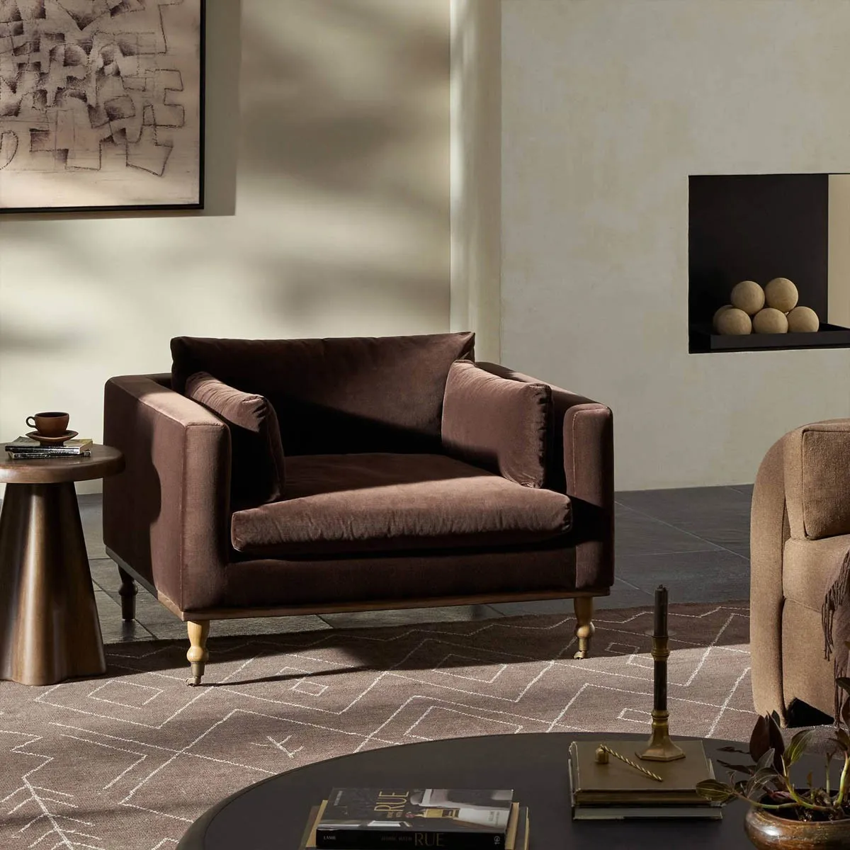 Harlin Chair and a Half - Cocoa, Velvet