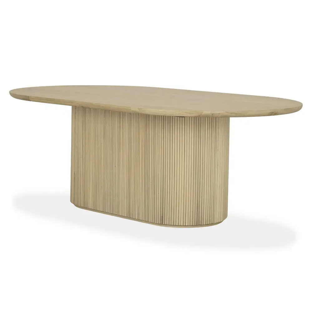 Harper Oval Dining Table with Fluted Base - Natural, Oak