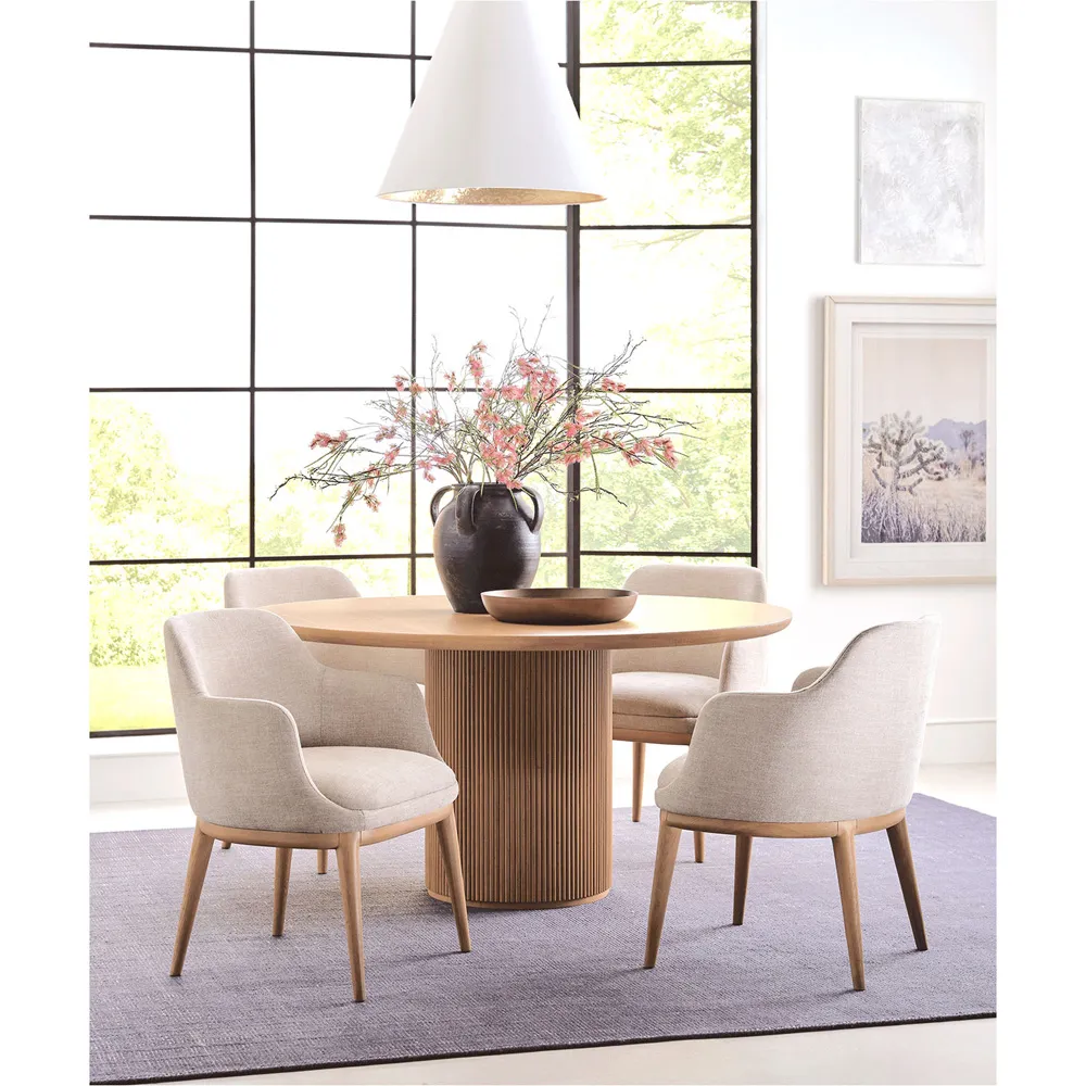 Harper Round Dining Table with Fluted Base - Natural, Oak