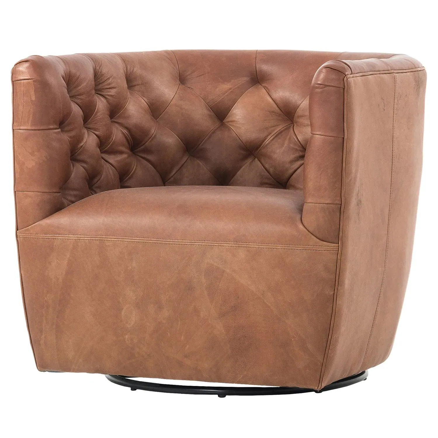 Harper Tufted Swivel Barrel Chair - Brown, Leather