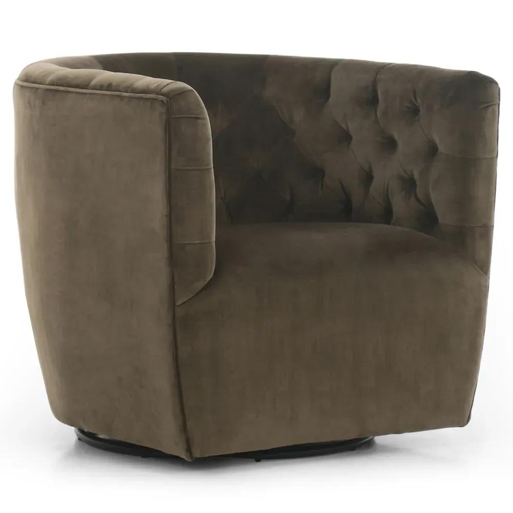 Harper Tufted Swivel Barrel Chair - Olive Green