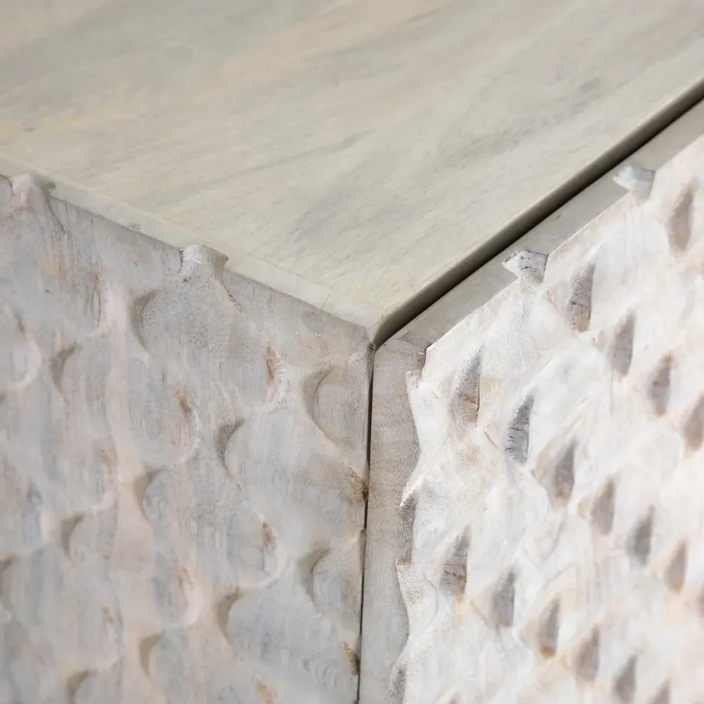 Harriet Carved Mango Wood Media Cabinet - White Wash