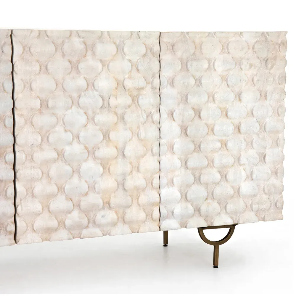 Harriet Carved Mango Wood Media Cabinet - White Wash