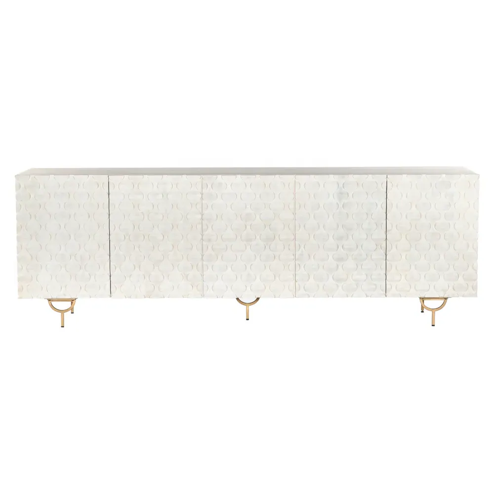 Harriet Carved Mango Wood Media Cabinet - White Wash image